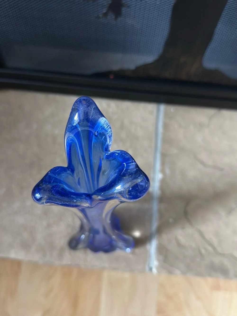 Vintage Mid-Century Modern Handblown Colbalt Blue Swung Finger Vase